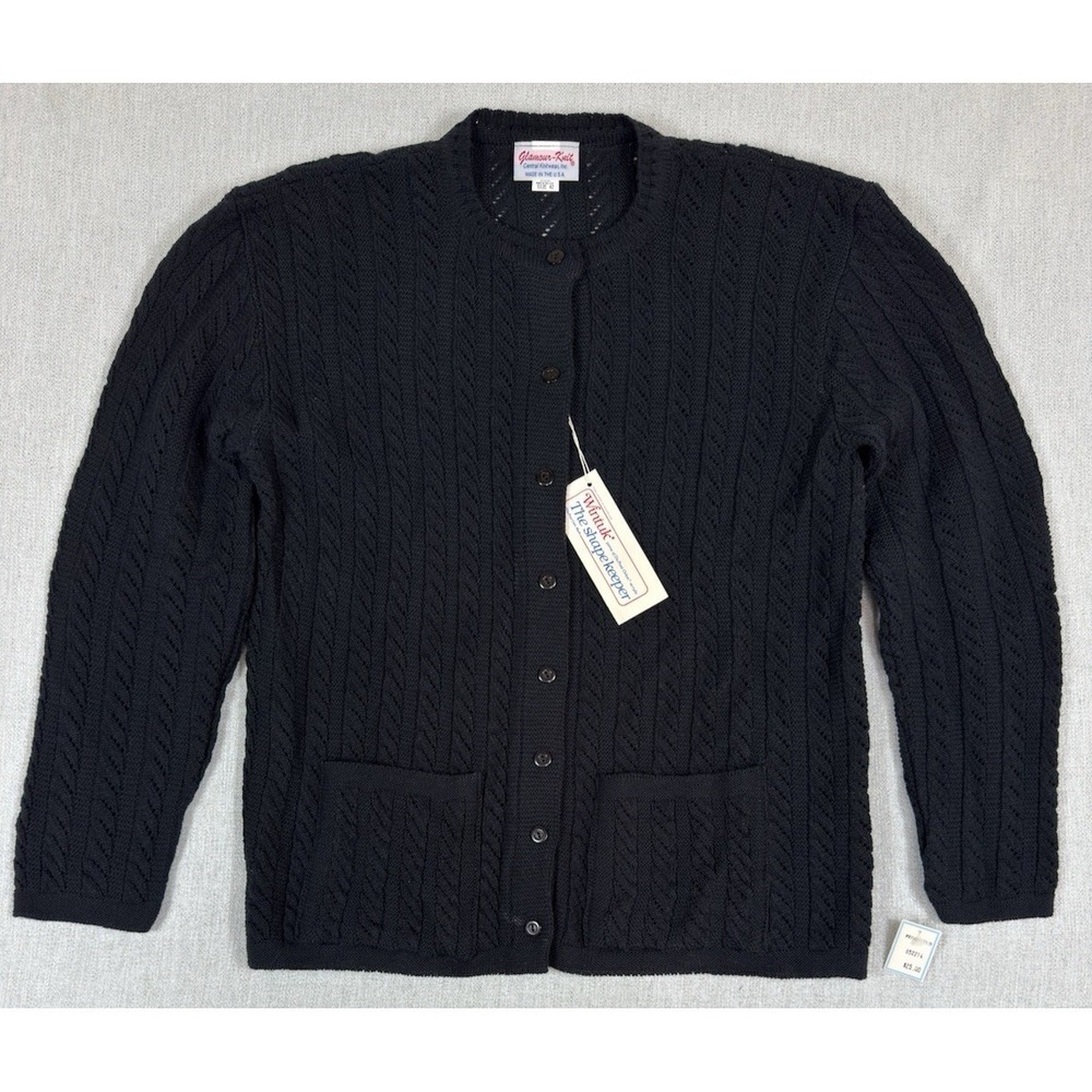 VTG 70s Glamour-Knit Cardigan XL Black NOS NWT Grandma Core Dark Academia USA